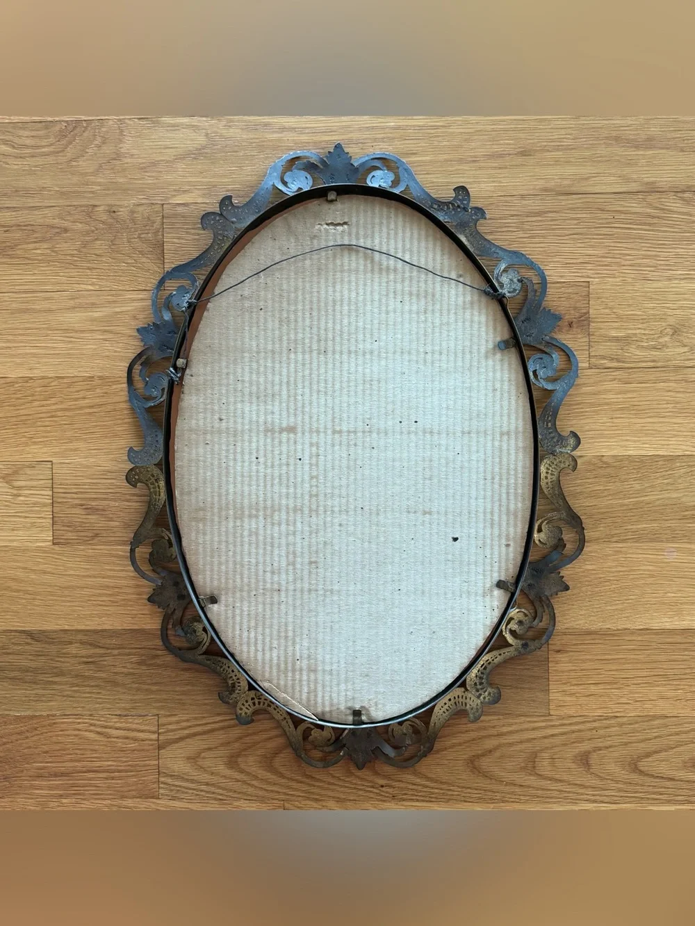 Vintage Ornate Gold Tone Oval Wall Mirror Floral Scroll Hollywood Regency